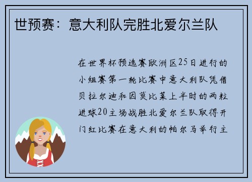 世预赛：意大利队完胜北爱尔兰队