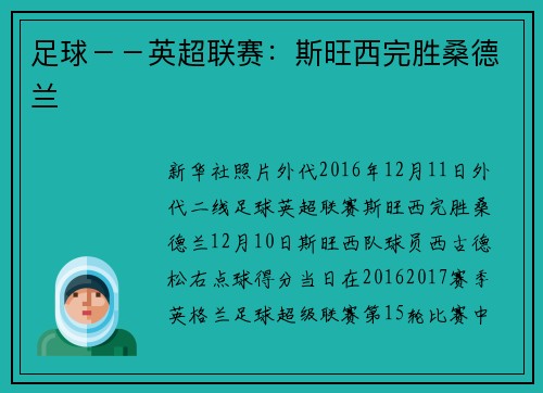 足球－－英超联赛：斯旺西完胜桑德兰